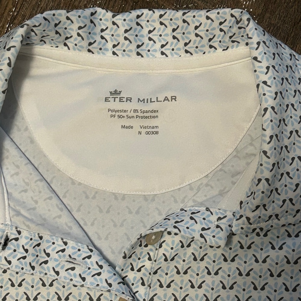 Peter Millar Womens Sleeveless Golf Polo Shirt Blue Geometric Petal Print Large - Picture 3 of 7